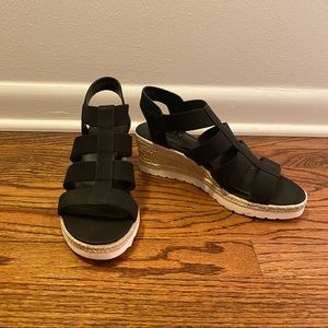 STEVEN Black Wedge Sandals